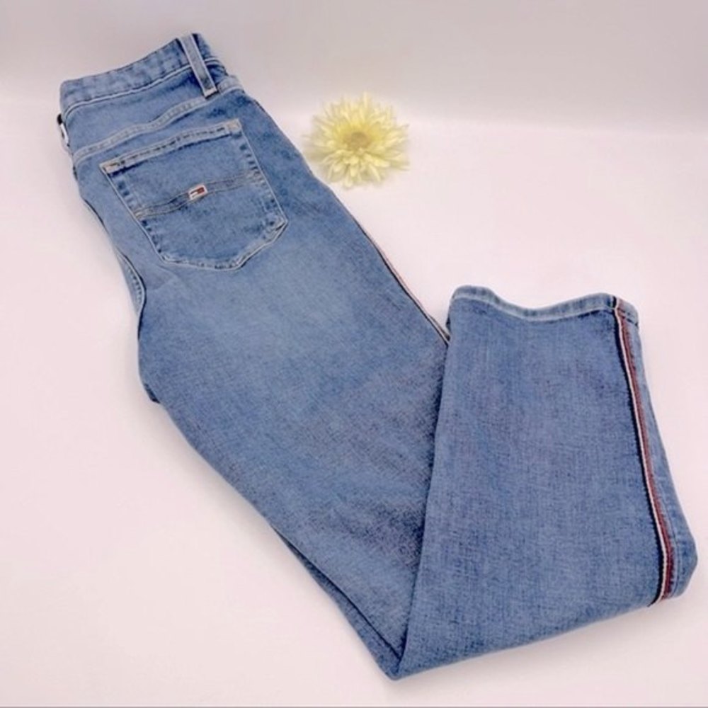 Tommy Jeans High Rise Straight Ankle Jeans  Tribeca Side-Stripe Size 6 - Picture 3 of 15
